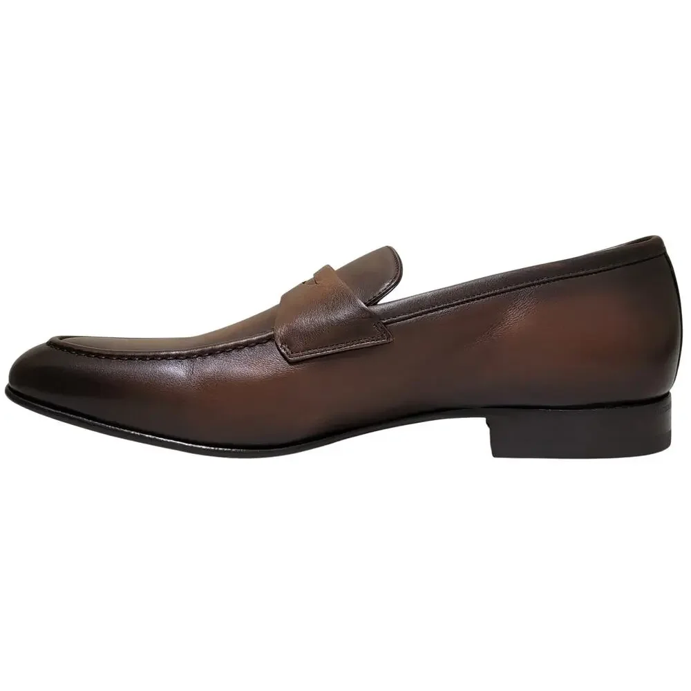 Santoni Men Darius Slip On Penny Loafers Size US 9.5 Brown Leather Made in Italy